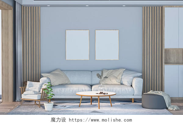 C4D立体3D渲染室内房间客厅沙发背景展板插画